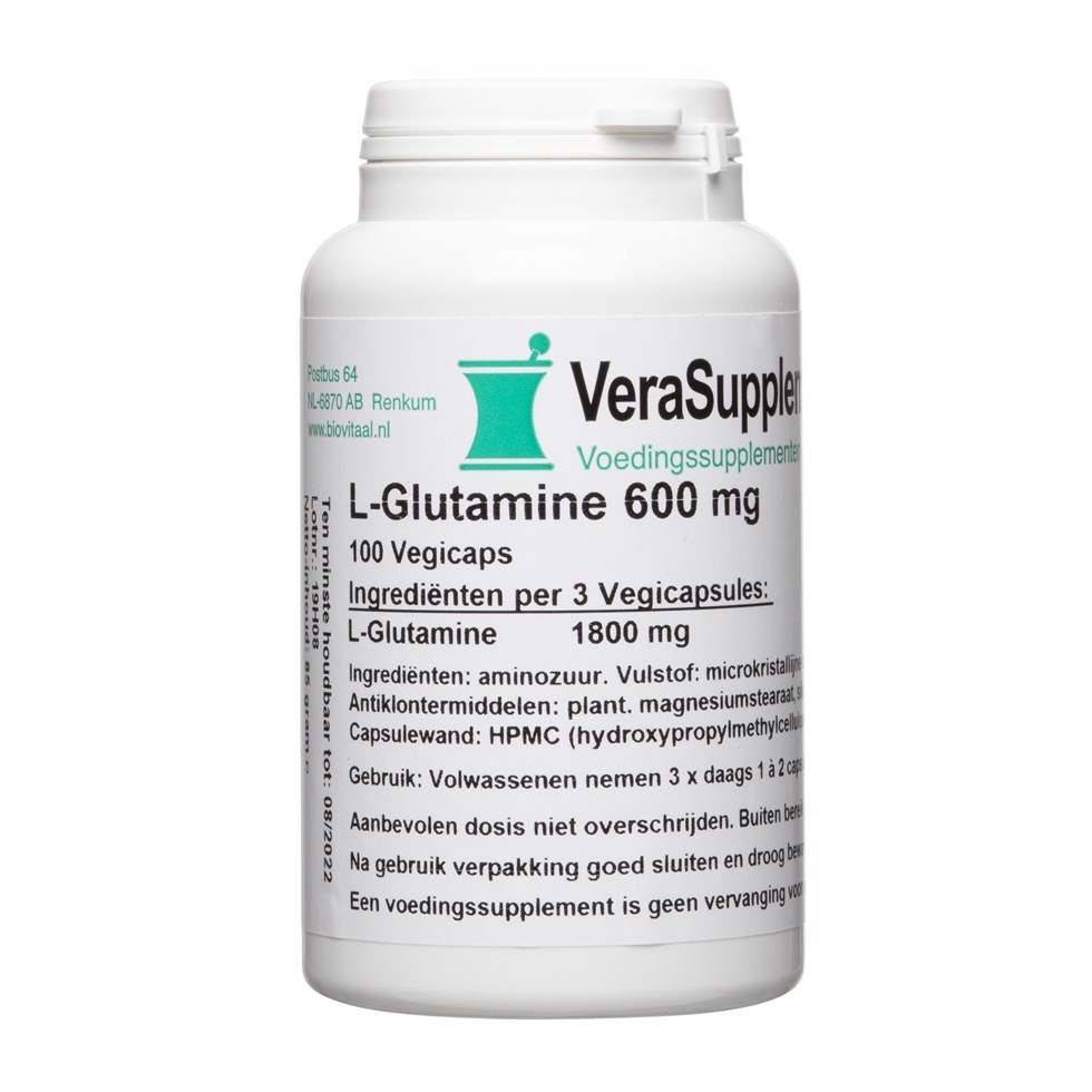 boksen Manuscript statistieken L-Glutamine 600 mg Vecaps - BioVitaal